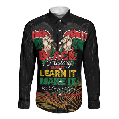 Personalized Kenya Black History Month Long Sleeve Button Shirt Live It Learn It Make It - African Pride