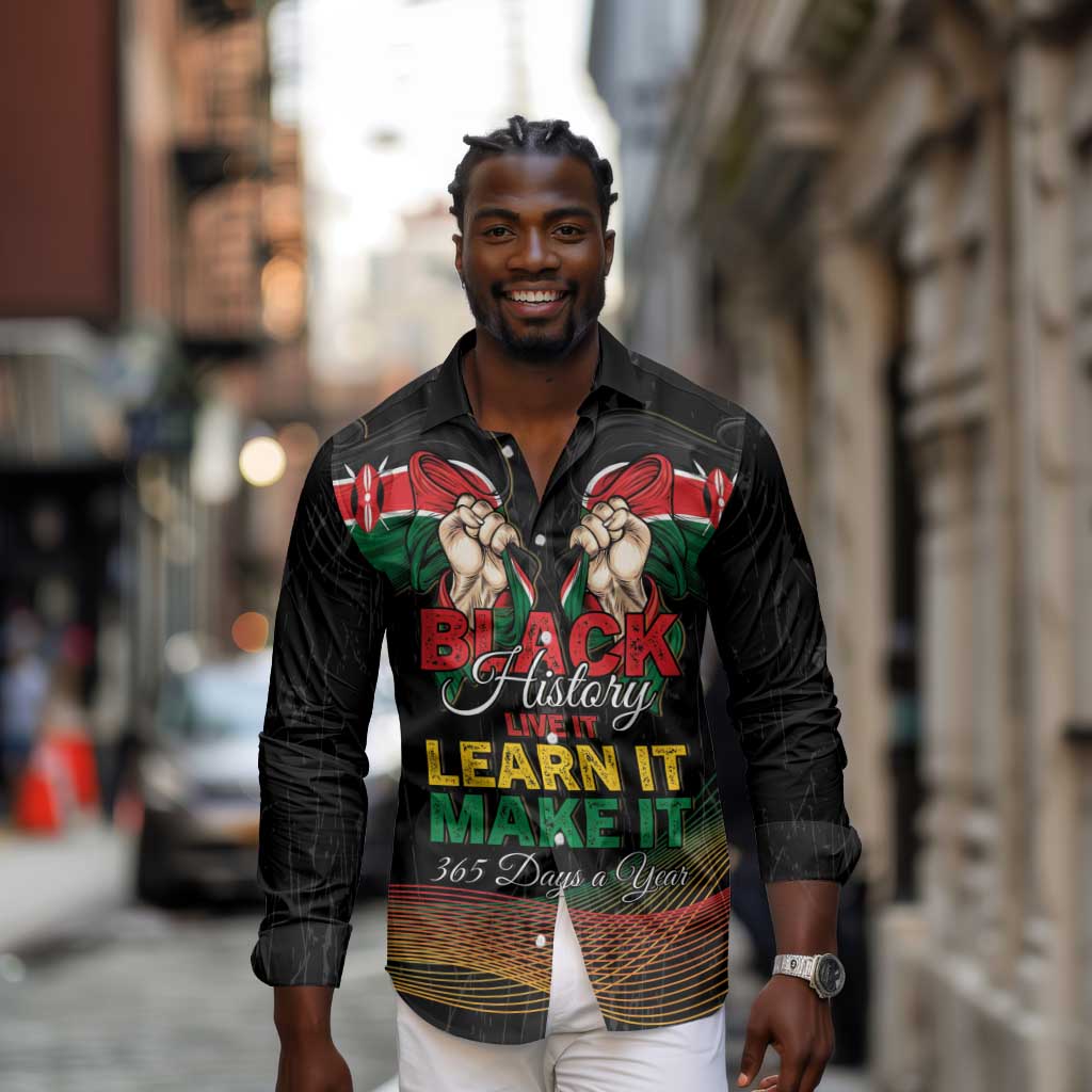 Personalized Kenya Black History Month Long Sleeve Button Shirt Live It Learn It Make It - African Pride