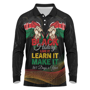 Personalized Kenya Black History Month Long Sleeve Polo Shirt Live It Learn It Make It - African Pride