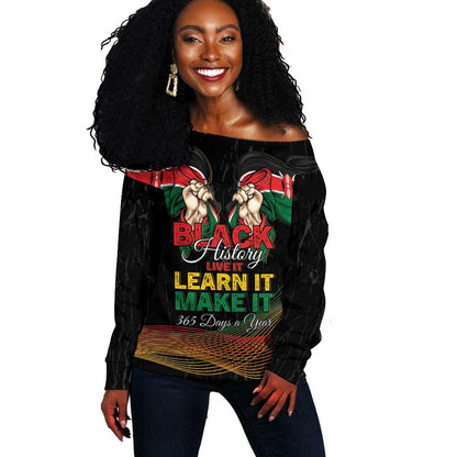 Personalized Kenya Black History Month Off Shoulder Sweater Live It Learn It Make It - African Pride