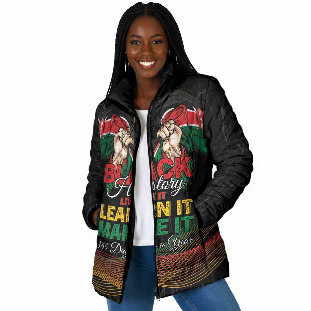 Personalized Kenya Black History Month Padded Jacket Live It Learn It Make It - African Pride