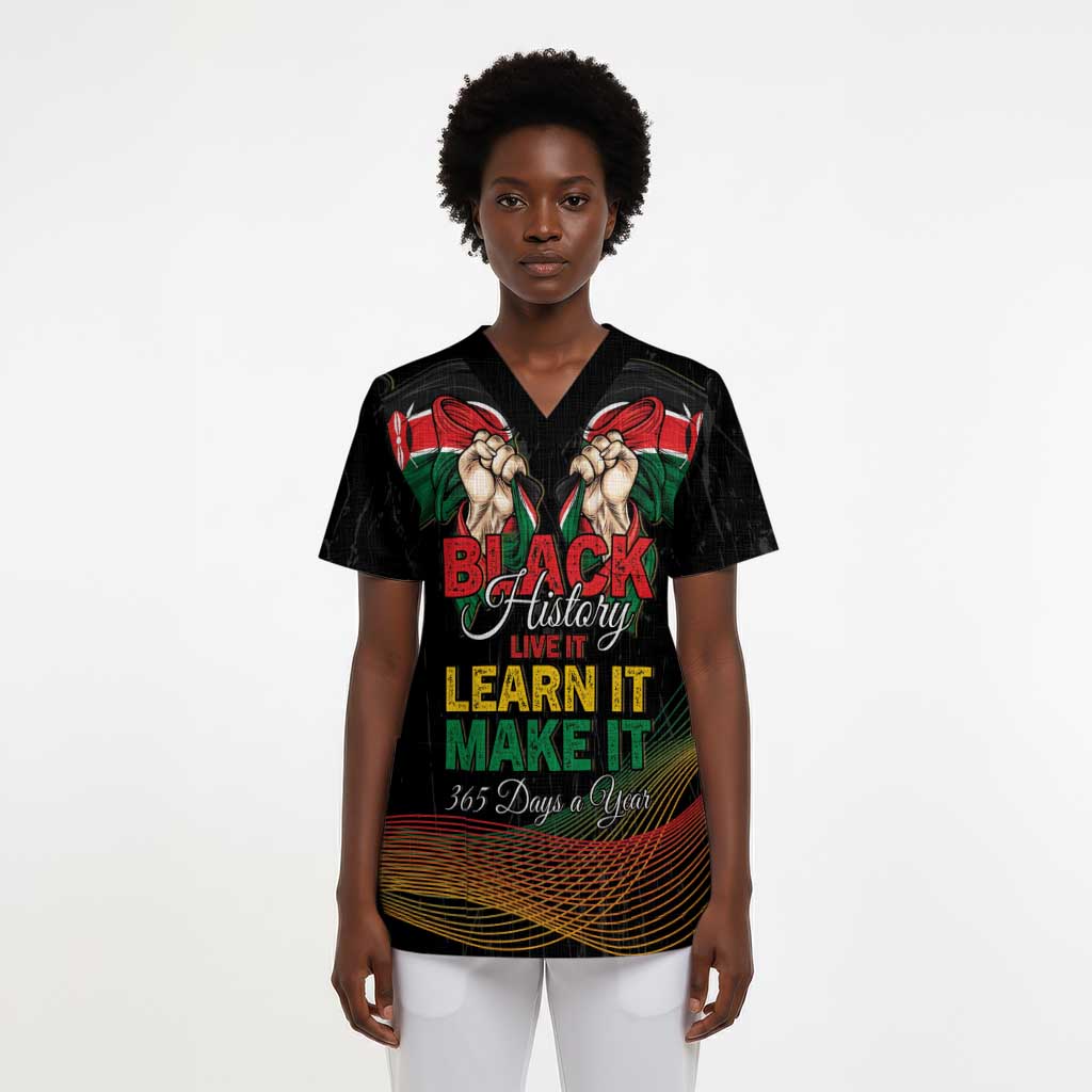 Personalized Kenya Black History Month Scrub Top Live It Learn It Make It - African Pride