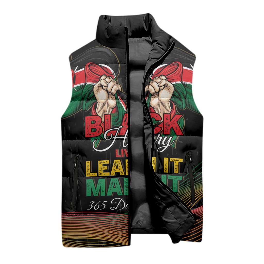 Personalized Kenya Black History Month Sleeveless Puffer Jacket Live It Learn It Make It - African Pride