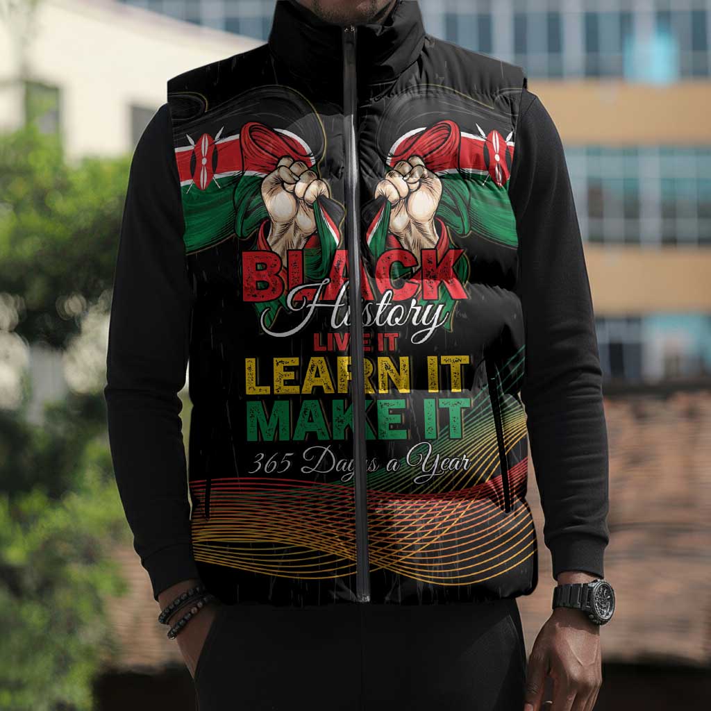 Personalized Kenya Black History Month Sleeveless Puffer Jacket Live It Learn It Make It - African Pride