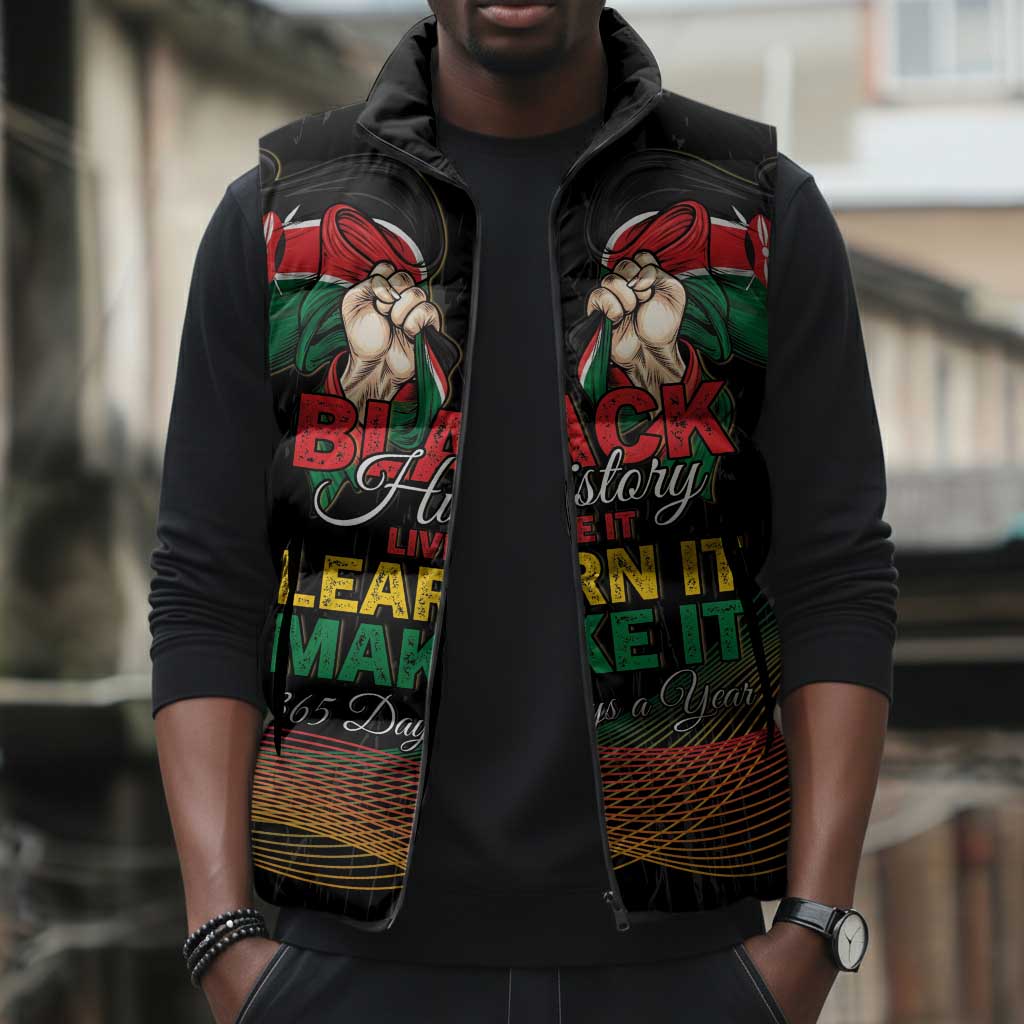 Personalized Kenya Black History Month Sleeveless Puffer Jacket Live It Learn It Make It - African Pride
