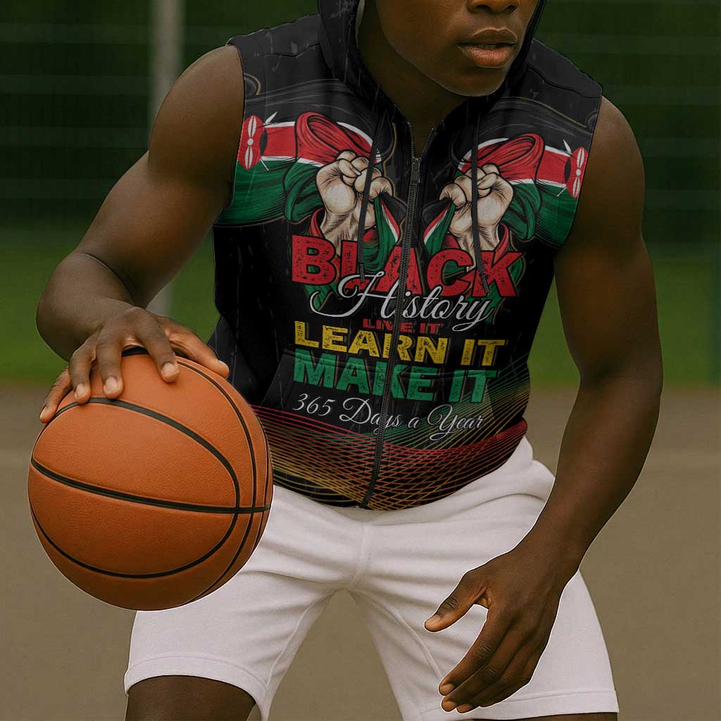 Personalized Kenya Black History Month Sleeveless Zip Hoodie Live It Learn It Make It - African Pride