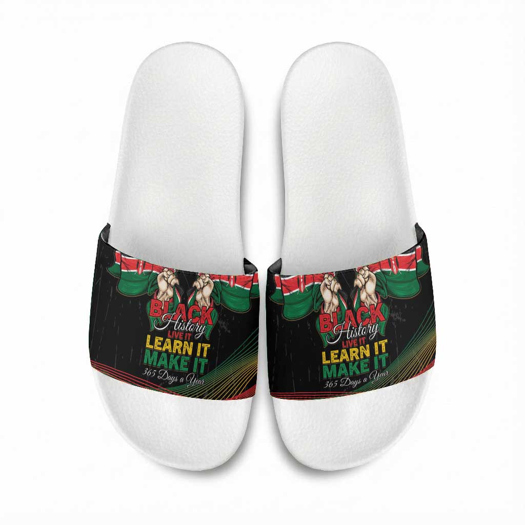 Kenya Black History Month Slide Sandals Live It Learn It Make It - African Pride