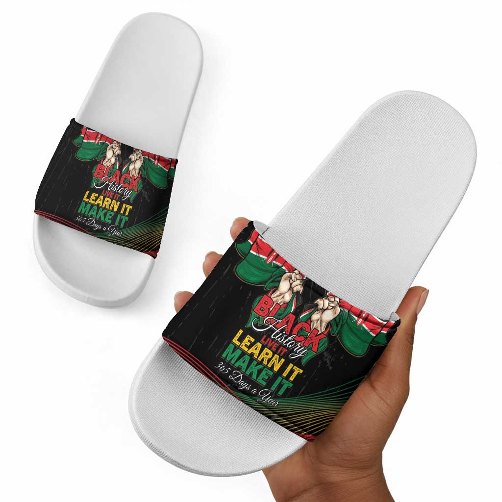 Kenya Black History Month Slide Sandals Live It Learn It Make It - African Pride