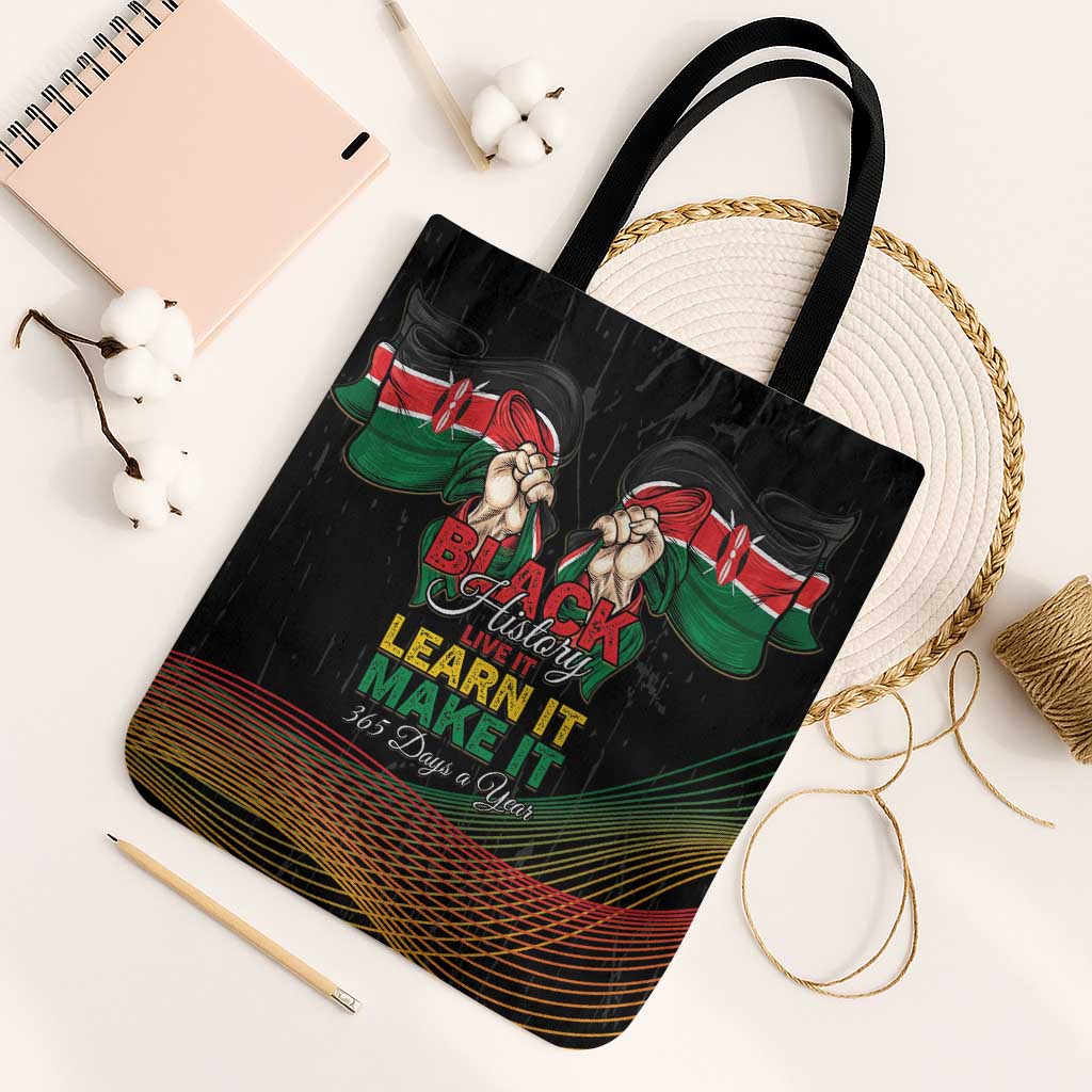 Kenya Black History Month Tote Bag Live It Learn It Make It - African Pride