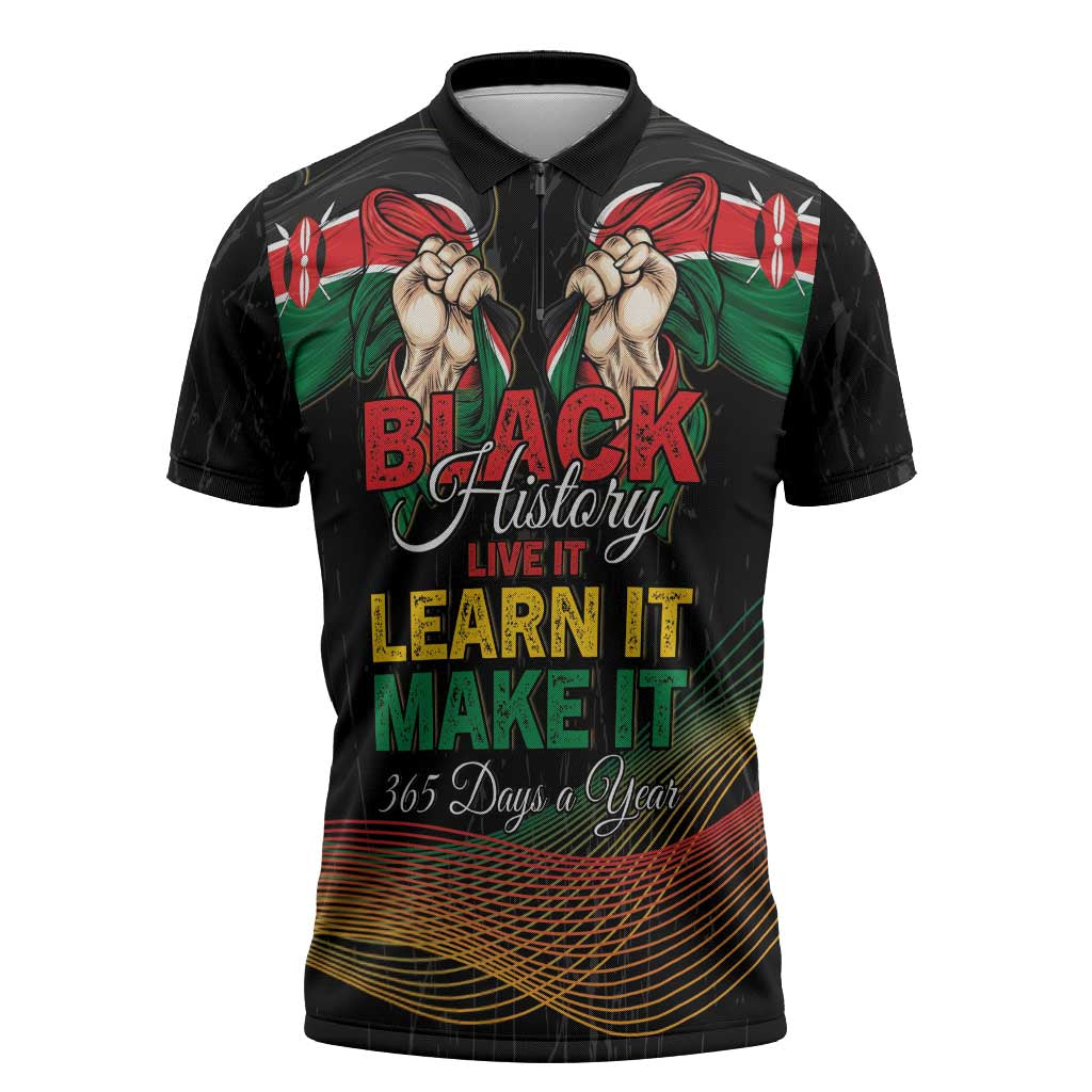 Personalized Kenya Black History Month Zipper Polo Shirt Live It Learn It Make It - African Pride