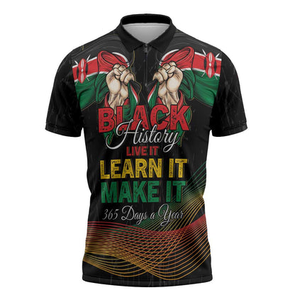 Personalized Kenya Black History Month Zipper Polo Shirt Live It Learn It Make It - African Pride