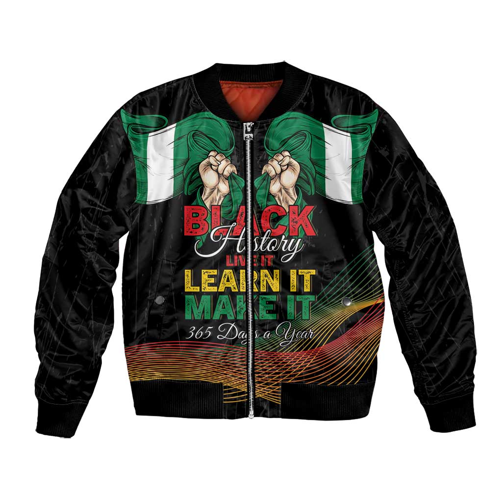 Personalized Nigeria Black History Month Bomber Jacket Live It Learn It Make It - African Pride