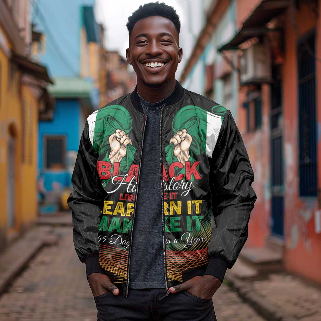 Personalized Nigeria Black History Month Bomber Jacket Live It Learn It Make It - African Pride