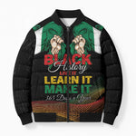 Personalized Nigeria Black History Month Bomber Puffer Jacket Live It Learn It Make It - African Pride