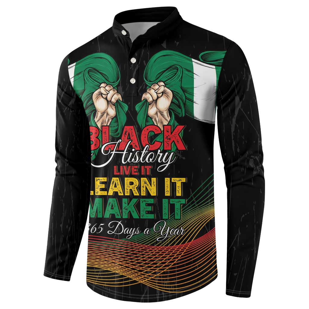 Personalized Nigeria Black History Month Button Sweatshirt Live It Learn It Make It
