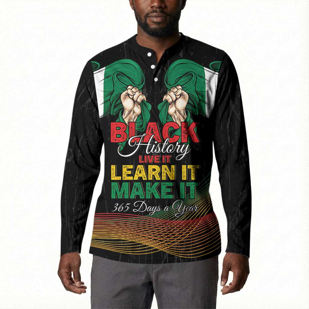 Personalized Nigeria Black History Month Button Sweatshirt Live It Learn It Make It
