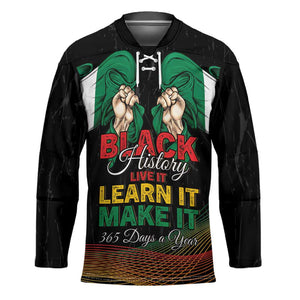 Personalized Nigeria Black History Month Hockey Jersey Live It Learn It Make It - African Pride
