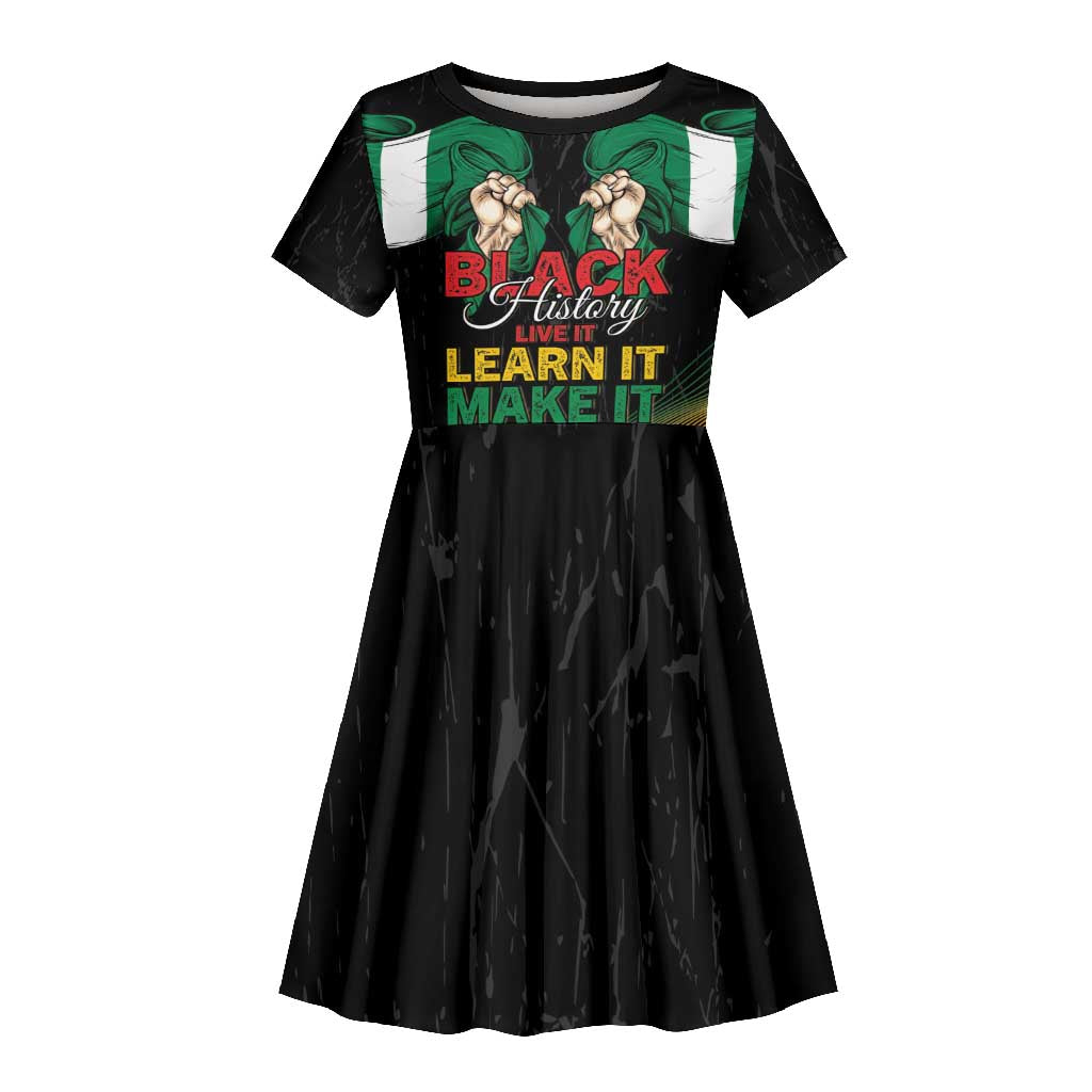 Personalized Nigeria Black History Month Kid Short Sleeve Dress Live It Learn It Make It - African Pride