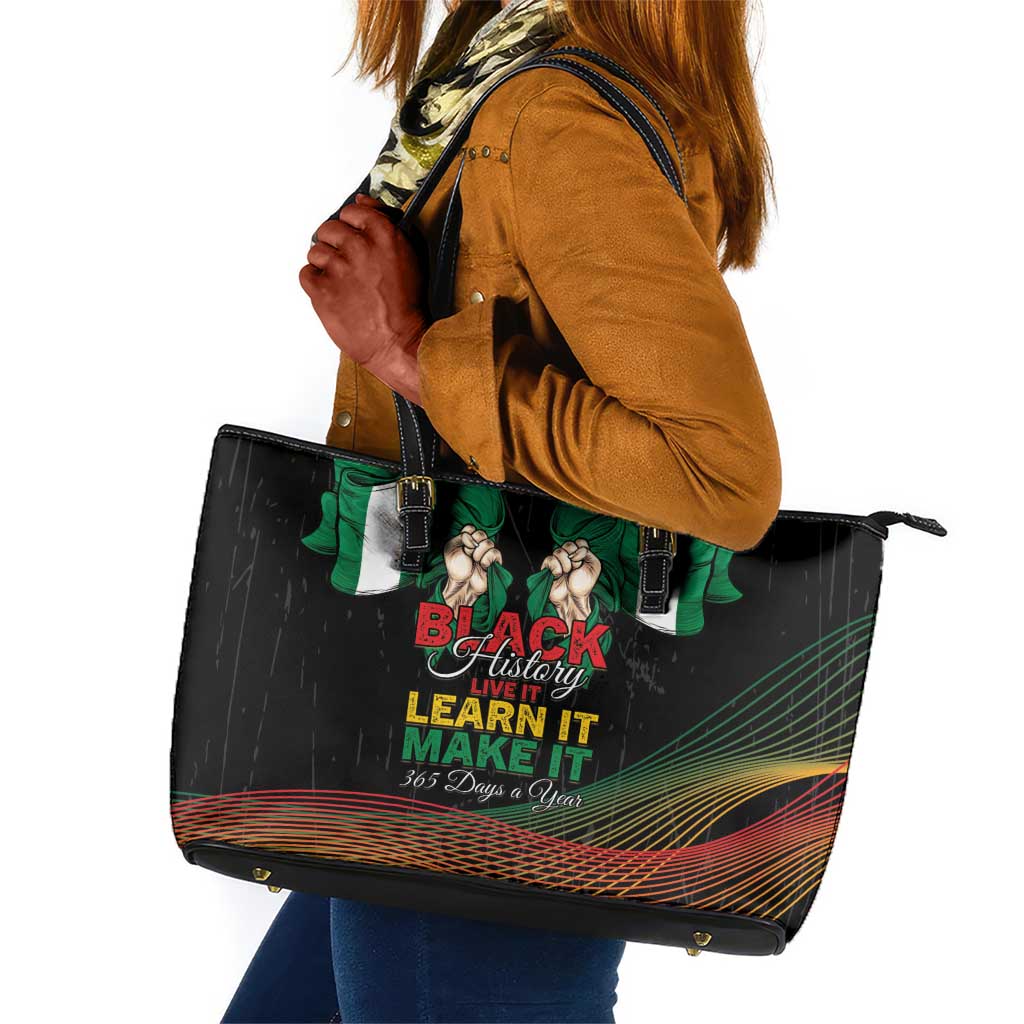 Nigeria Black History Month Leather Tote Bag Live It Learn It Make It - African Pride