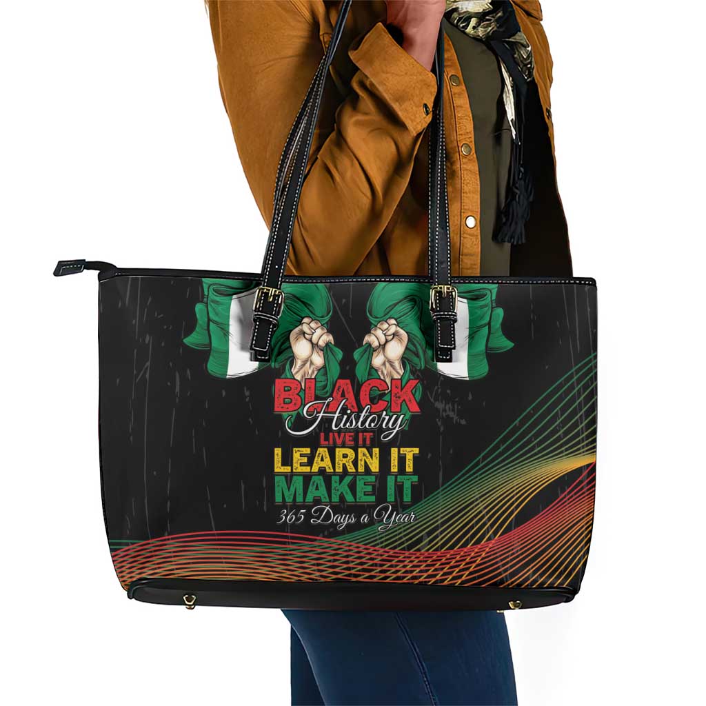 Nigeria Black History Month Leather Tote Bag Live It Learn It Make It - African Pride