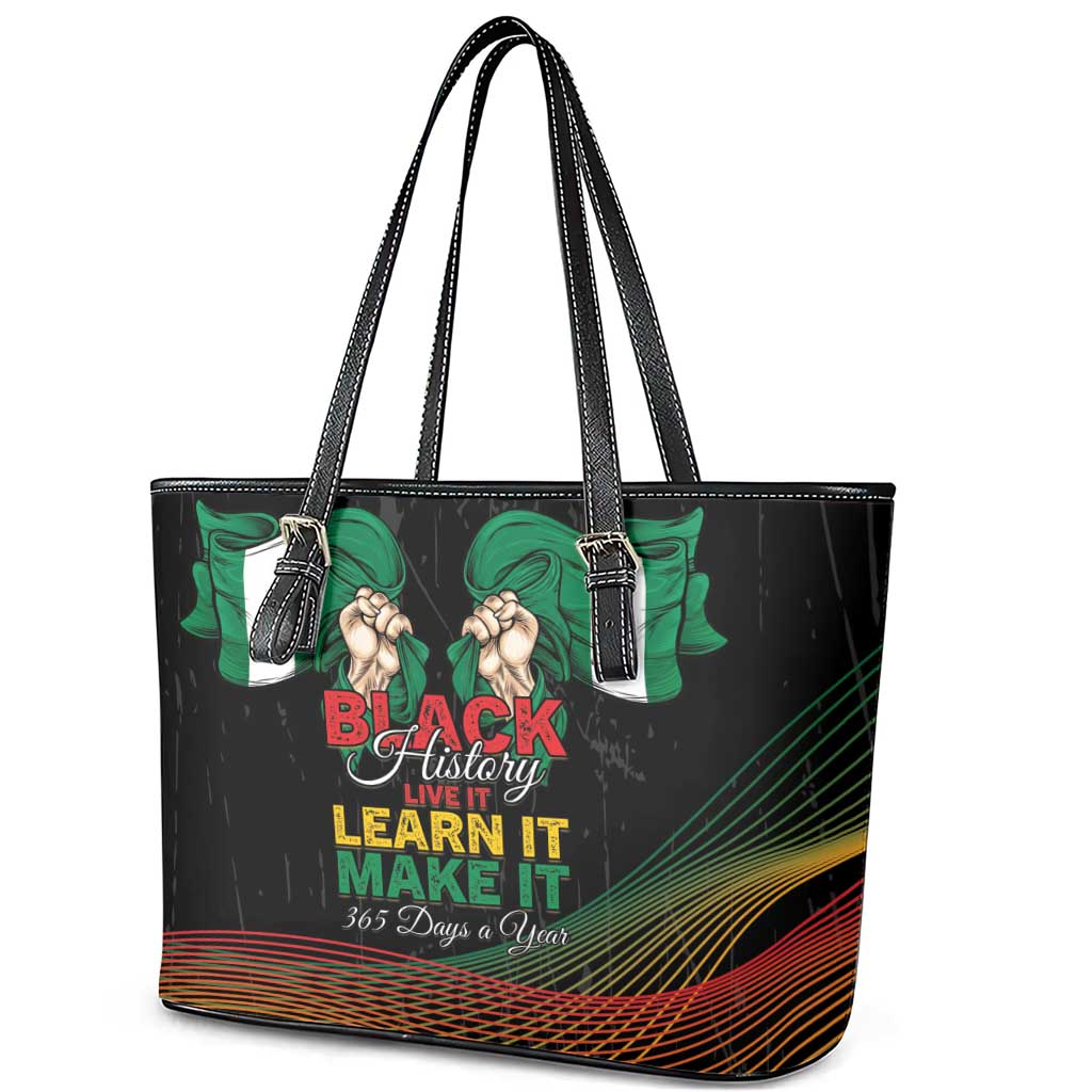 Nigeria Black History Month Leather Tote Bag Live It Learn It Make It - African Pride