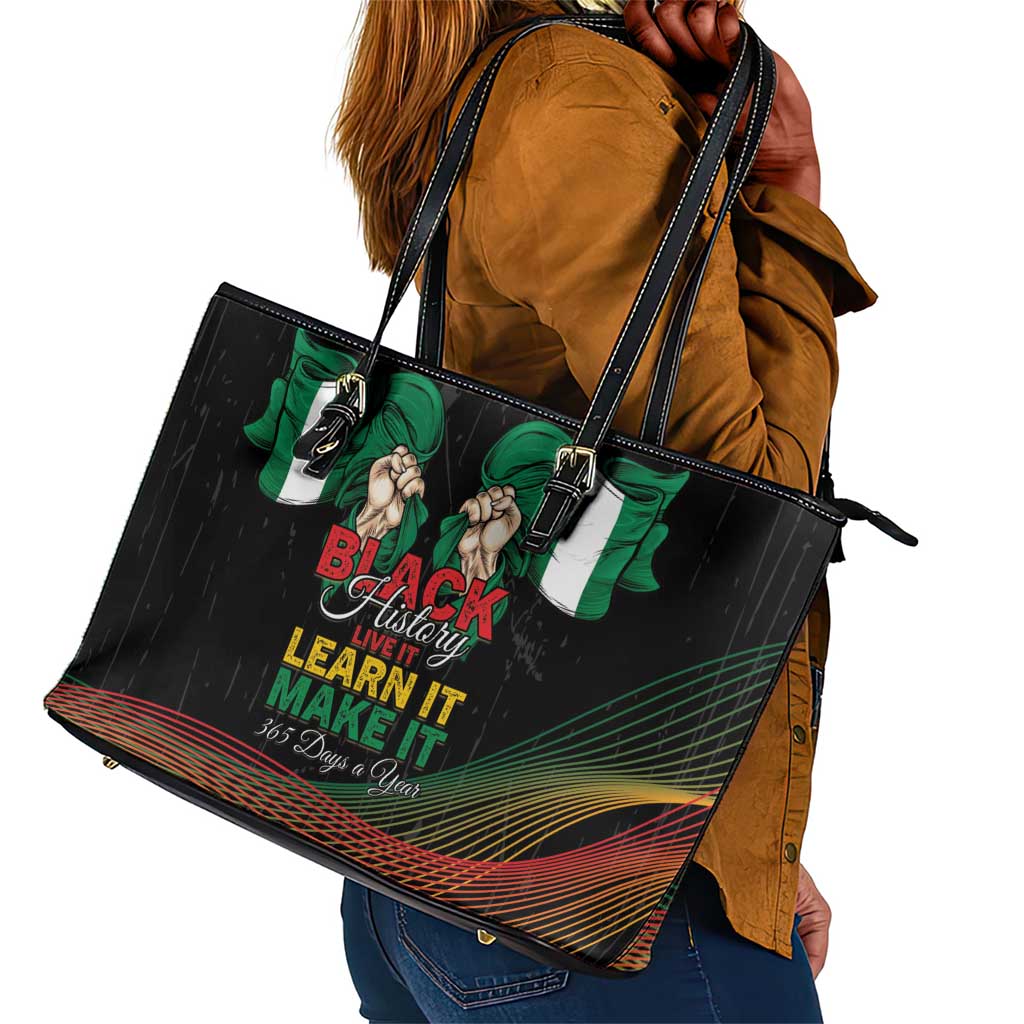 Nigeria Black History Month Leather Tote Bag Live It Learn It Make It - African Pride