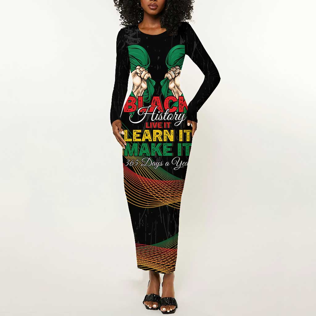 Personalized Nigeria Black History Month Long Sleeve Bodycon Dress Live It Learn It Make It - African Pride
