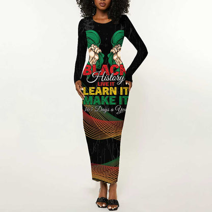 Personalized Nigeria Black History Month Long Sleeve Bodycon Dress Live It Learn It Make It - African Pride