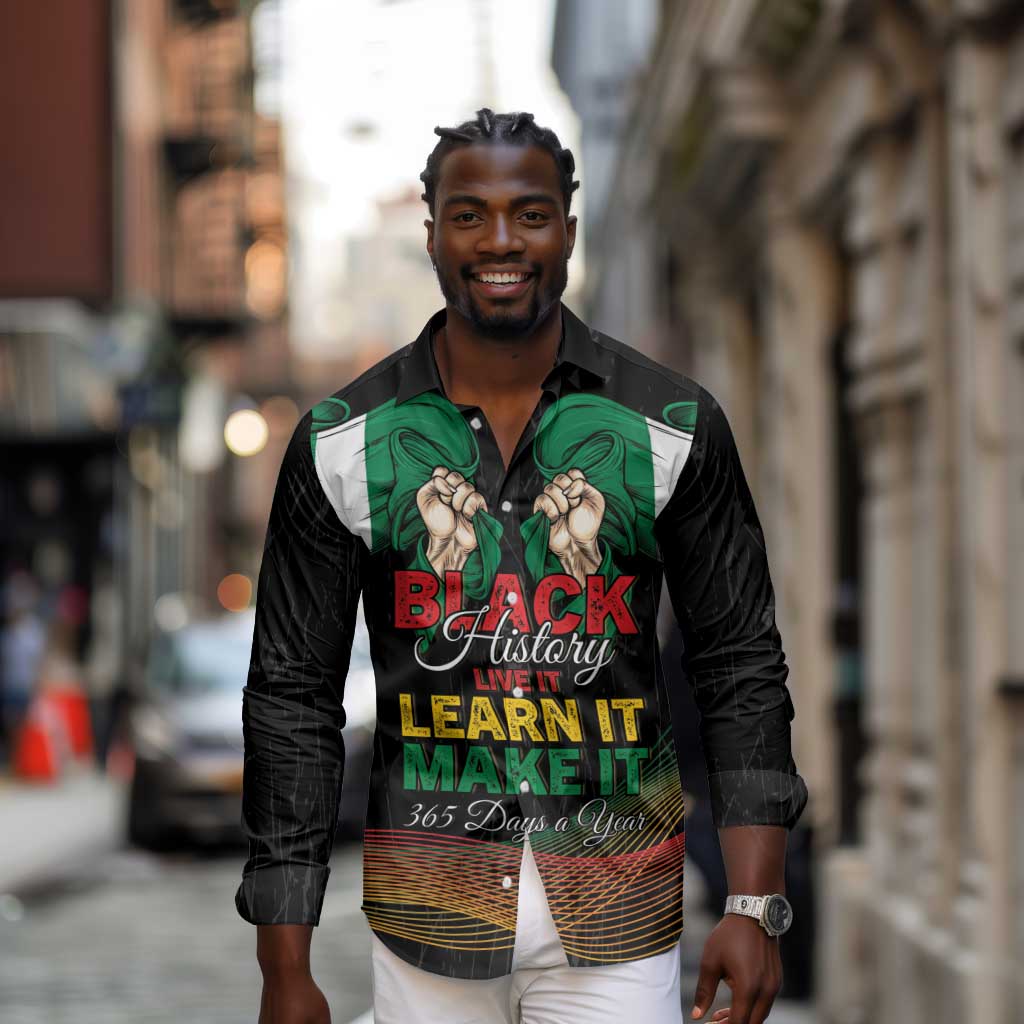 Personalized Nigeria Black History Month Long Sleeve Button Shirt Live It Learn It Make It - African Pride