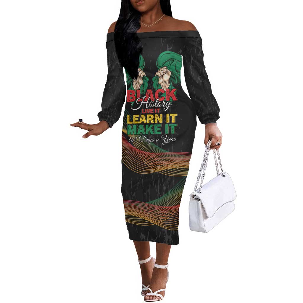 Personalized Nigeria Black History Month Off The Shoulder Long Sleeve Dress Live It Learn It Make It - African Pride