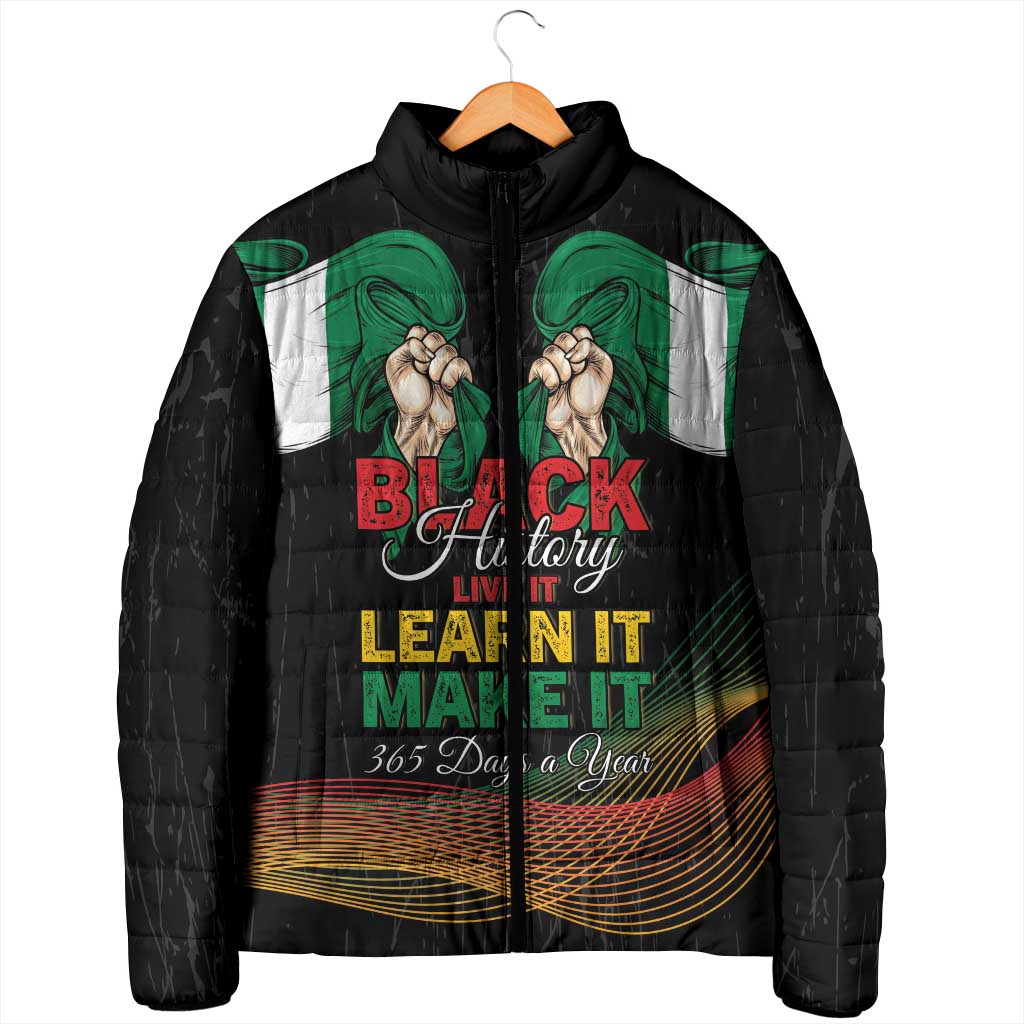 Personalized Nigeria Black History Month Padded Jacket Live It Learn It Make It - African Pride