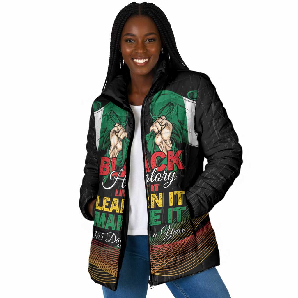 Personalized Nigeria Black History Month Padded Jacket Live It Learn It Make It - African Pride