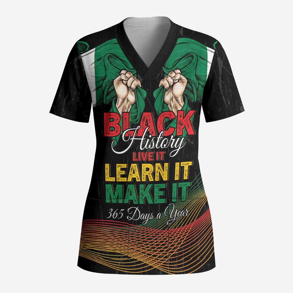 Personalized Nigeria Black History Month Scrub Top Live It Learn It Make It - African Pride