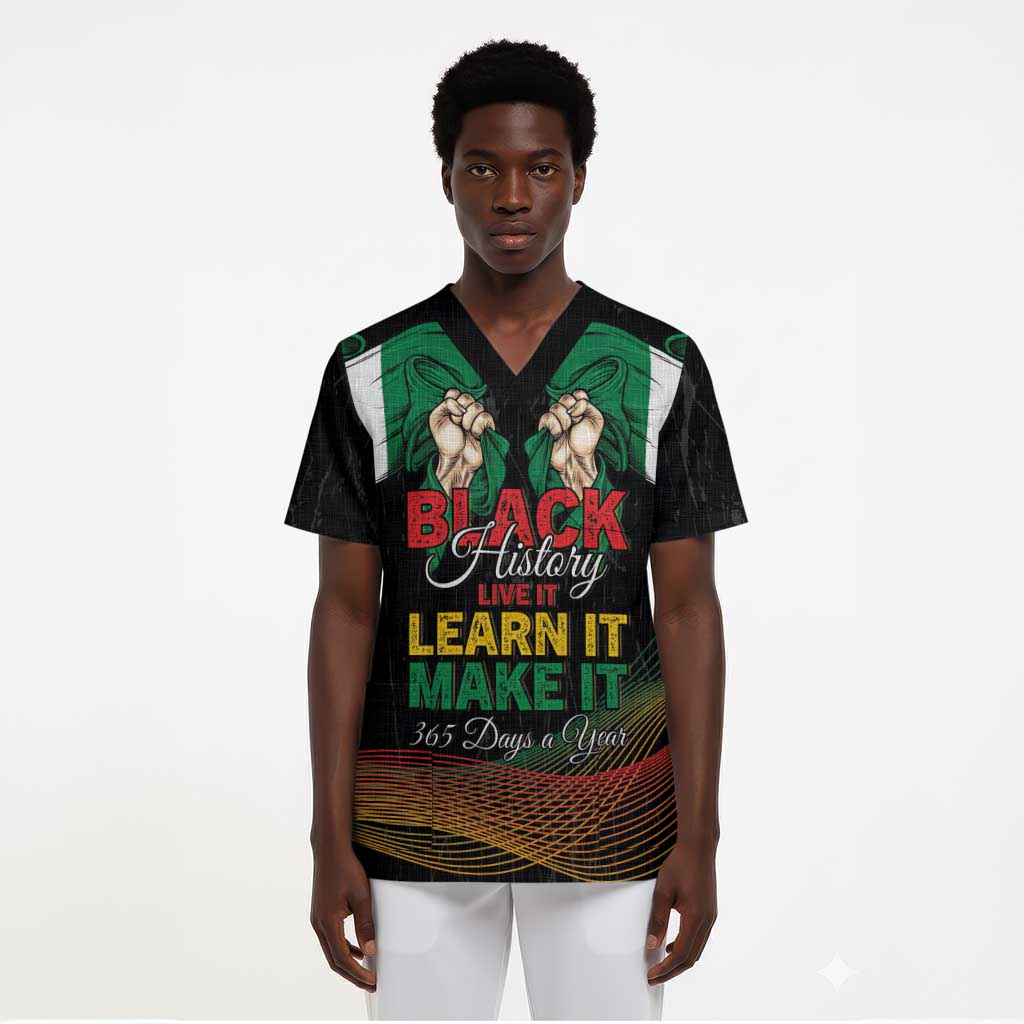 Personalized Nigeria Black History Month Scrub Top Live It Learn It Make It - African Pride