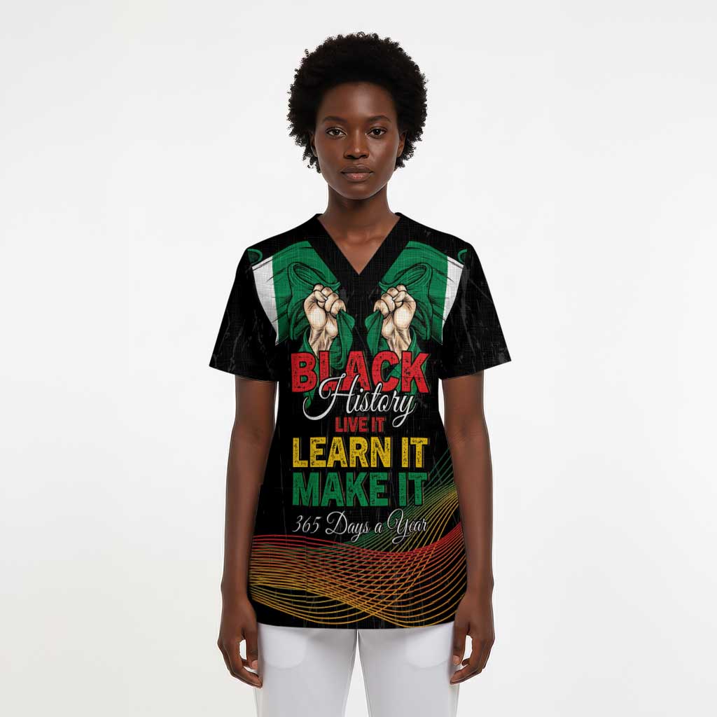Personalized Nigeria Black History Month Scrub Top Live It Learn It Make It - African Pride