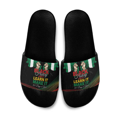 Nigeria Black History Month Slide Sandals Live It Learn It Make It - African Pride
