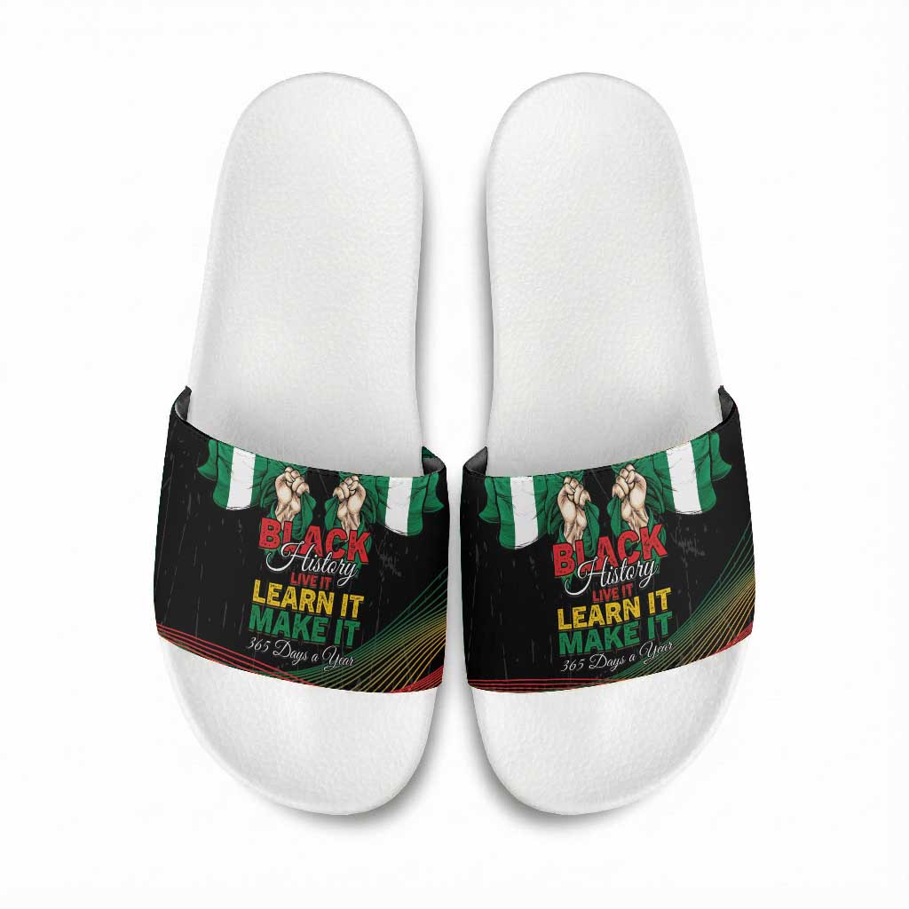 Nigeria Black History Month Slide Sandals Live It Learn It Make It - African Pride
