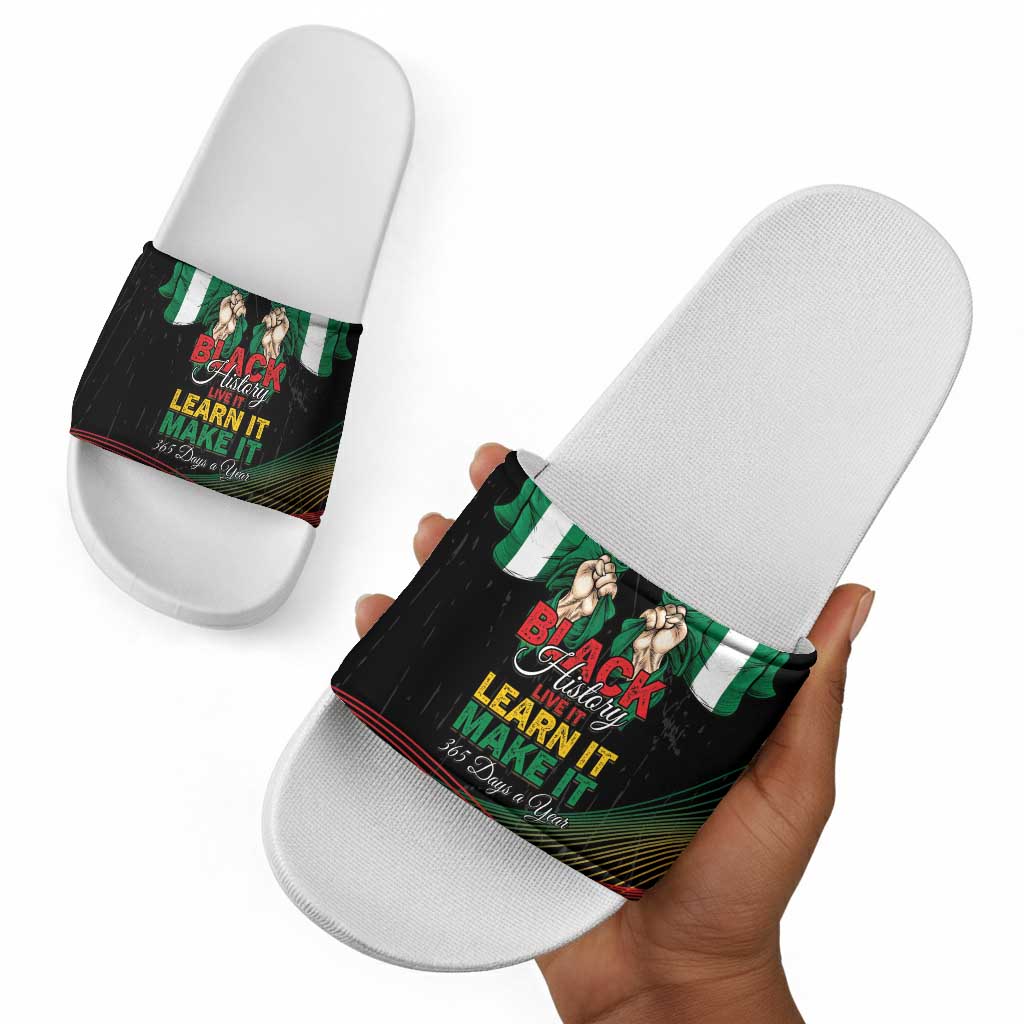 Nigeria Black History Month Slide Sandals Live It Learn It Make It - African Pride