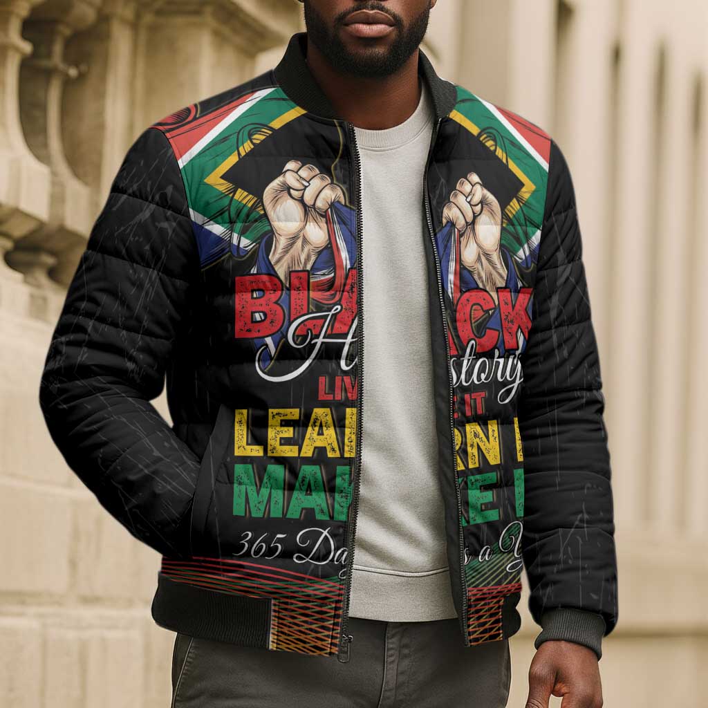 Personalized South Africa Black History Month Bomber Puffer Jacket Live It Learn It Make It - African Pride