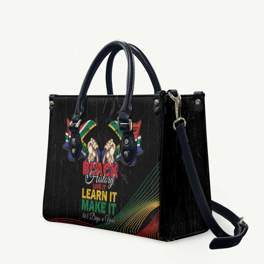 South Africa Black History Month Leather Bag Live It Learn It Make It - African Pride