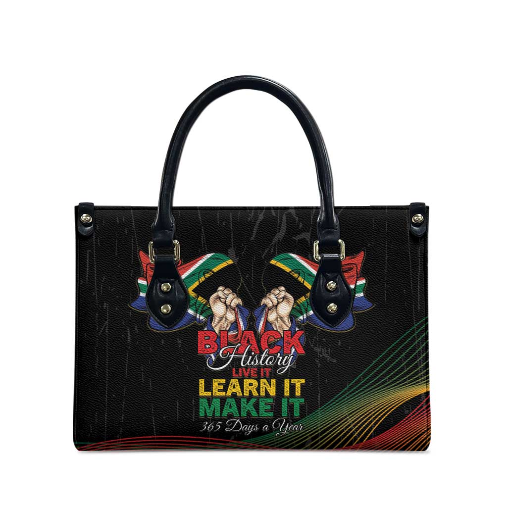 South Africa Black History Month Leather Bag Live It Learn It Make It - African Pride