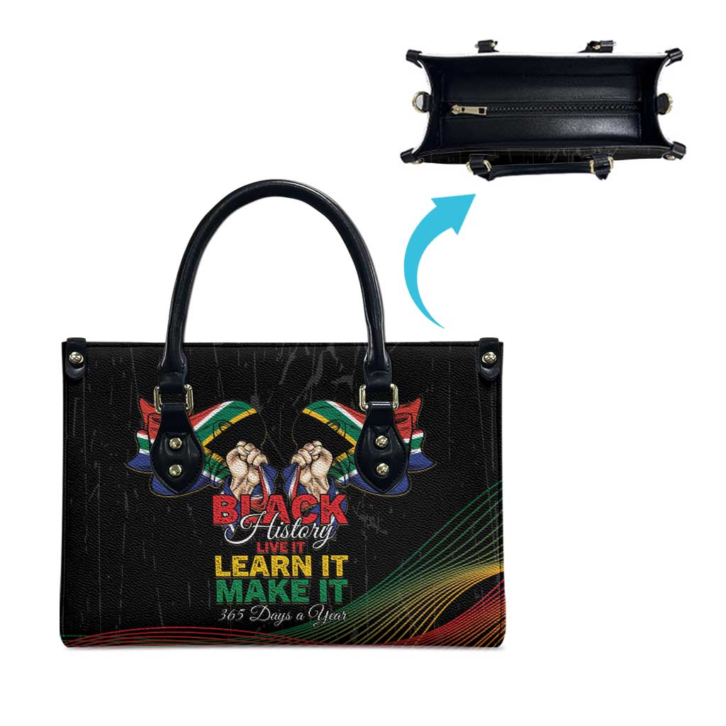 South Africa Black History Month Leather Bag Live It Learn It Make It - African Pride