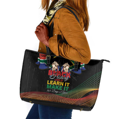 South Africa Black History Month Leather Tote Bag Live It Learn It Make It - African Pride