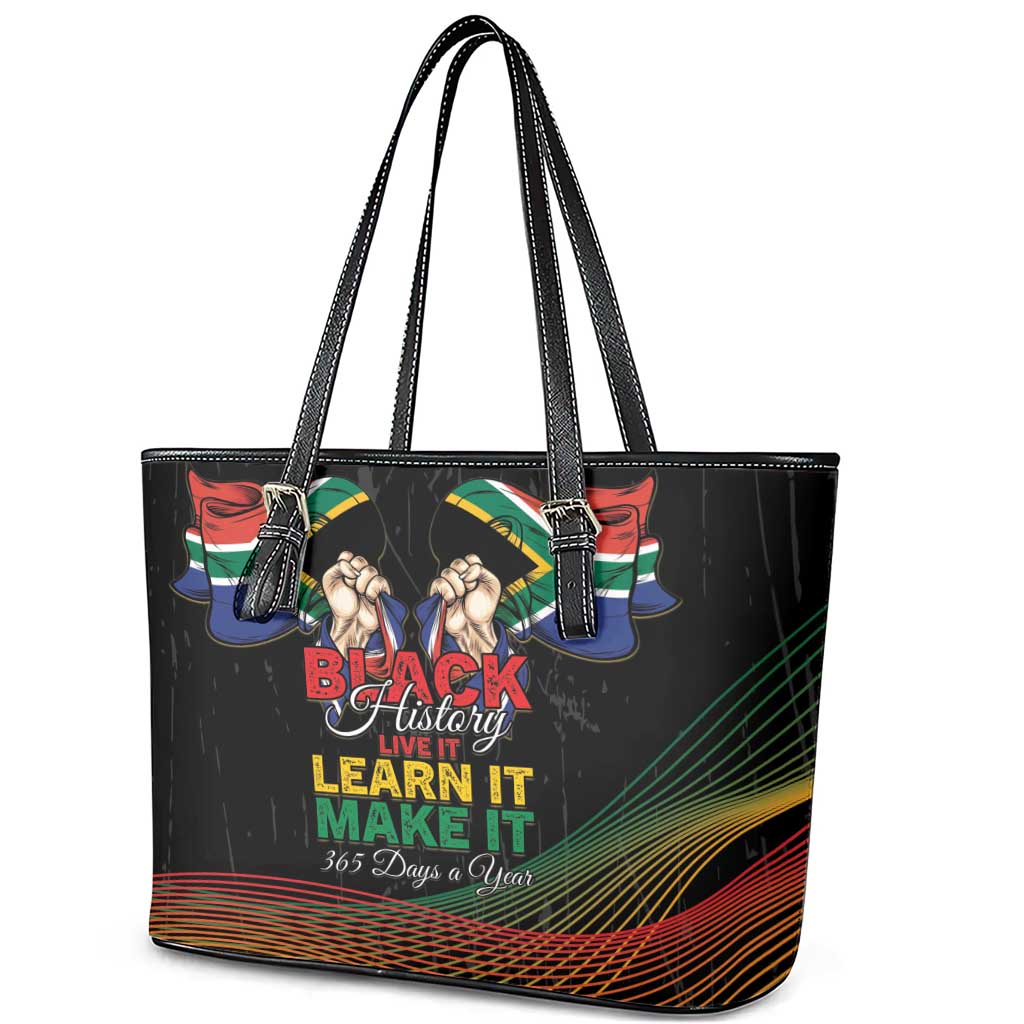 South Africa Black History Month Leather Tote Bag Live It Learn It Make It - African Pride