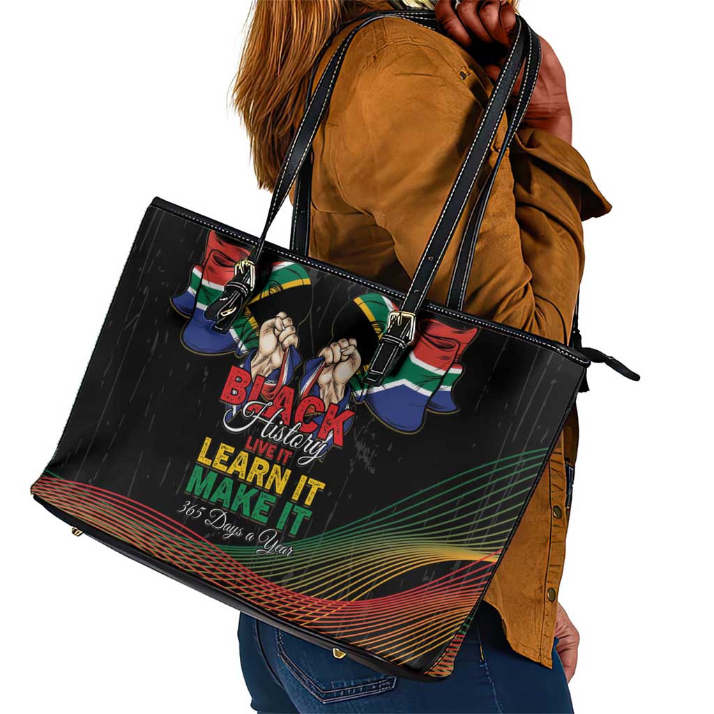 South Africa Black History Month Leather Tote Bag Live It Learn It Make It - African Pride