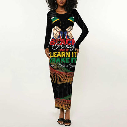 Personalized South Africa Black History Month Long Sleeve Bodycon Dress Live It Learn It Make It - African Pride