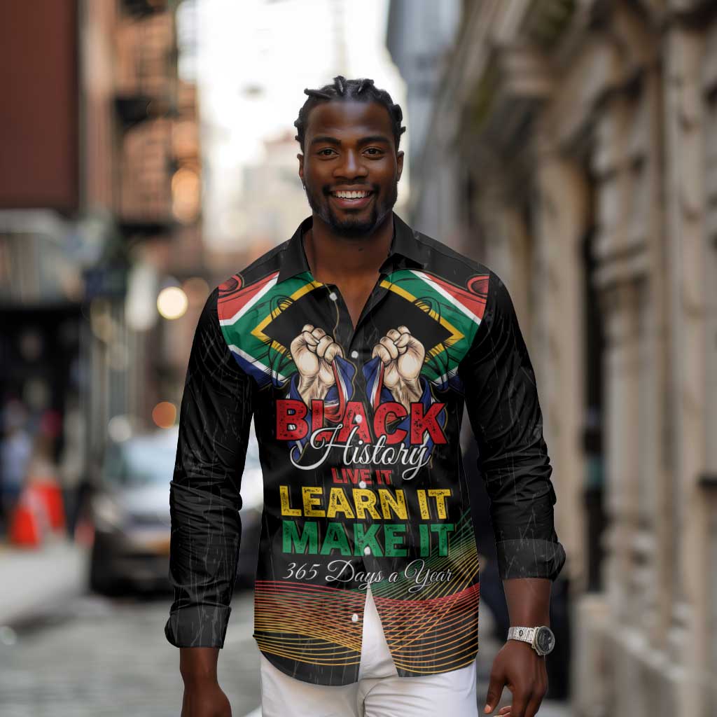Personalized South Africa Black History Month Long Sleeve Button Shirt Live It Learn It Make It - African Pride