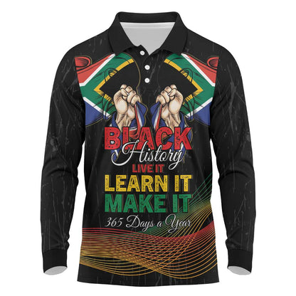 Personalized South Africa Black History Month Long Sleeve Polo Shirt Live It Learn It Make It - African Pride