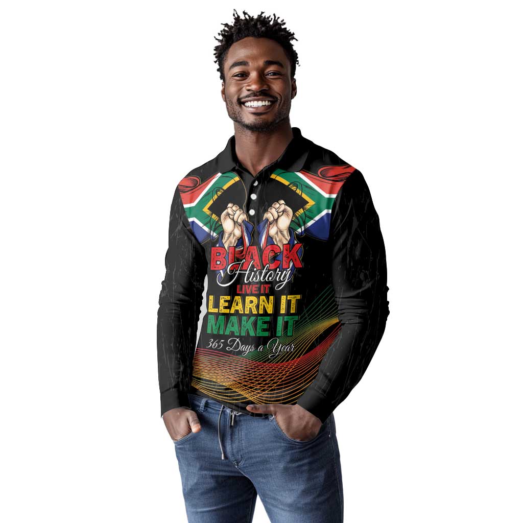 Personalized South Africa Black History Month Long Sleeve Polo Shirt Live It Learn It Make It - African Pride