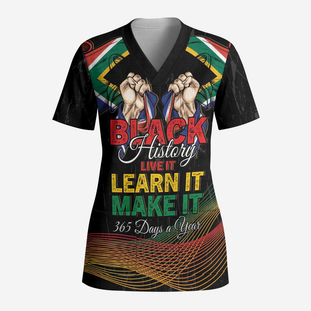 Personalized South Africa Black History Month Scrub Top Live It Learn It Make It - African Pride